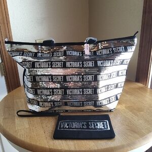 Victoria's Secret Black and Silver Sequin Tote Bag